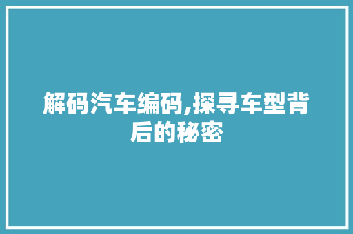 解码汽车编码,探寻车型背后的秘密
