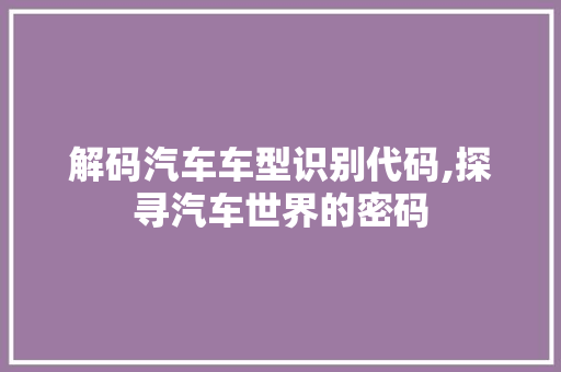解码汽车车型识别代码,探寻汽车世界的密码