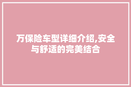 万保险车型详细介绍,安全与舒适的完美结合