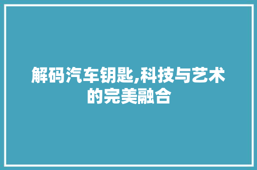 解码汽车钥匙,科技与艺术的完美融合