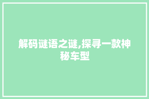 解码谜语之谜,探寻一款神秘车型