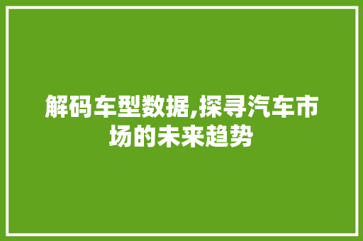 解码车型数据,探寻汽车市场的未来趋势