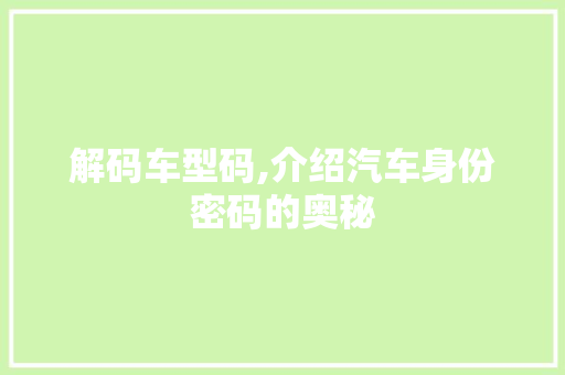 解码车型码,介绍汽车身份密码的奥秘
