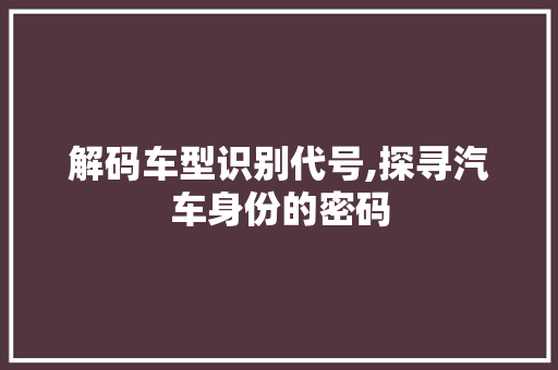 解码车型识别代号,探寻汽车身份的密码
