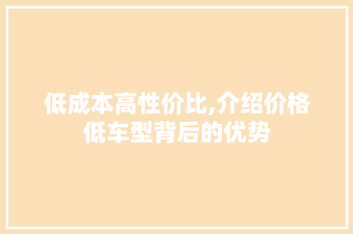 低成本高性价比,介绍价格低车型背后的优势