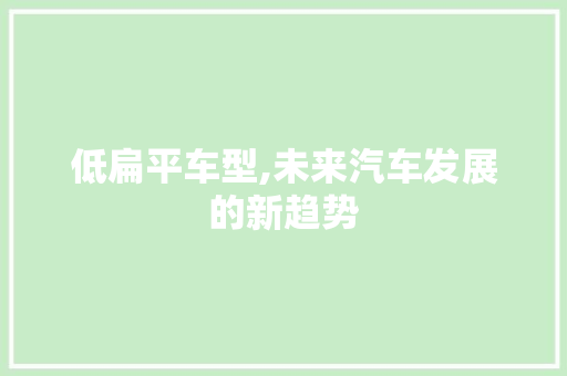 低扁平车型,未来汽车发展的新趋势