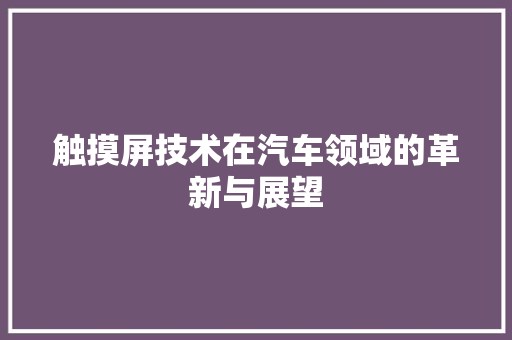 触摸屏技术在汽车领域的革新与展望