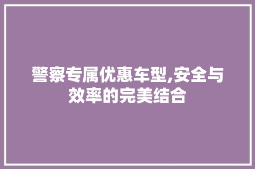 警察专属优惠车型,安全与效率的完美结合
