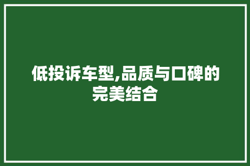 低投诉车型,品质与口碑的完美结合