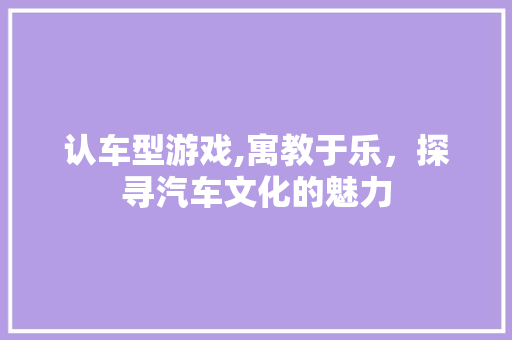 认车型游戏,寓教于乐，探寻汽车文化的魅力