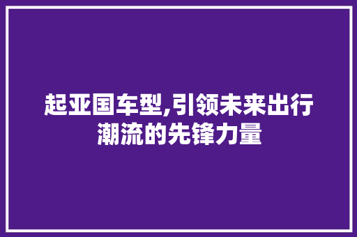 起亚国车型,引领未来出行潮流的先锋力量
