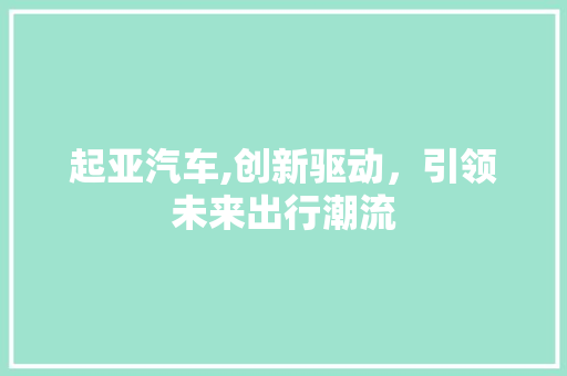 起亚汽车,创新驱动，引领未来出行潮流