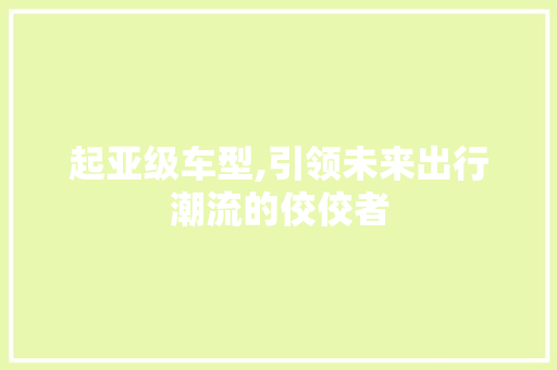 起亚级车型,引领未来出行潮流的佼佼者