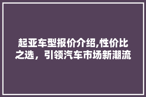 起亚车型报价介绍,性价比之选，引领汽车市场新潮流