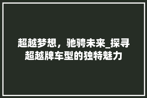 超越梦想，驰骋未来_探寻超越牌车型的独特魅力