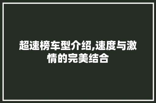 超速榜车型介绍,速度与激情的完美结合