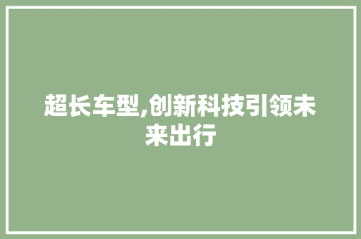 超长车型,创新科技引领未来出行