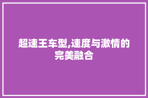 超速王车型,速度与激情的完美融合