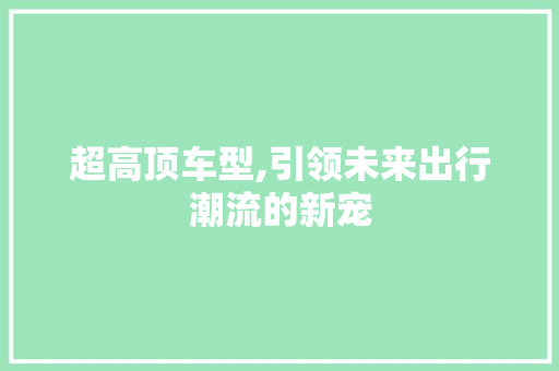 超高顶车型,引领未来出行潮流的新宠