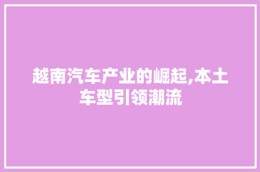 越南汽车产业的崛起,本土车型引领潮流