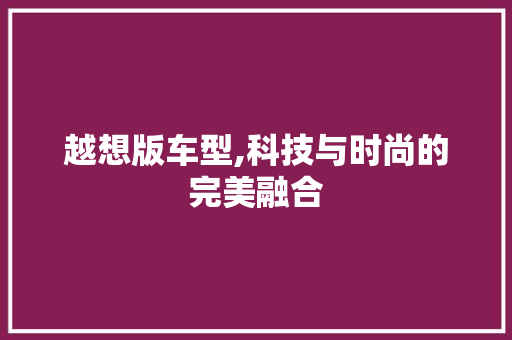越想版车型,科技与时尚的完美融合