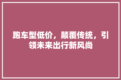跑车型低价，颠覆传统，引领未来出行新风尚 汽车配件