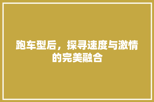 跑车型后，探寻速度与激情的完美融合 汽车配件