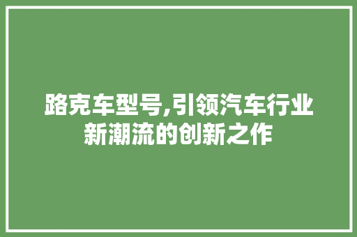 路克车型号,引领汽车行业新潮流的创新之作