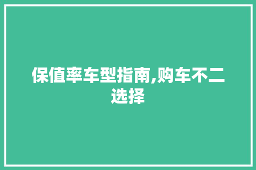保值率车型指南,购车不二选择