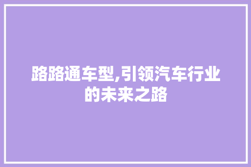 路路通车型,引领汽车行业的未来之路