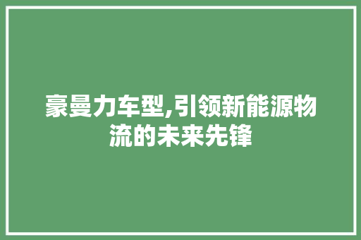 豪曼力车型,引领新能源物流的未来先锋