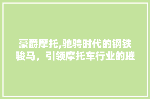 豪爵摩托,驰骋时代的钢铁骏马，引领摩托车行业的璀璨明珠