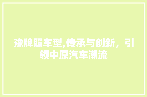 豫牌照车型,传承与创新，引领中原汽车潮流