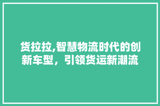 货拉拉,智慧物流时代的创新车型，引领货运新潮流