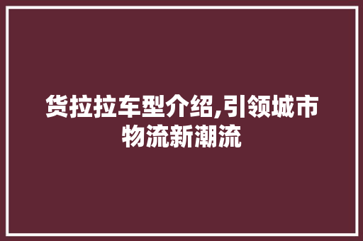 货拉拉车型介绍,引领城市物流新潮流
