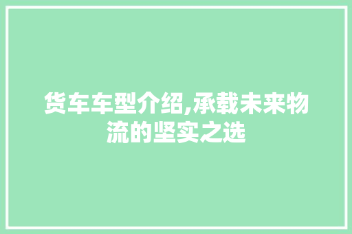 货车车型介绍,承载未来物流的坚实之选