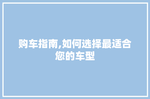 购车指南,如何选择最适合您的车型