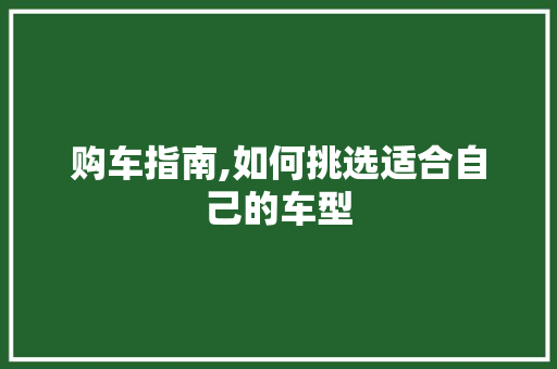 购车指南,如何挑选适合自己的车型