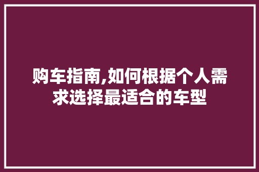 购车指南,如何根据个人需求选择最适合的车型