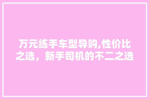 万元练手车型导购,性价比之选，新手司机的不二之选