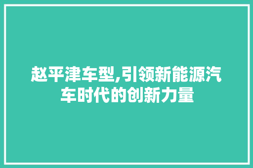 赵平津车型,引领新能源汽车时代的创新力量