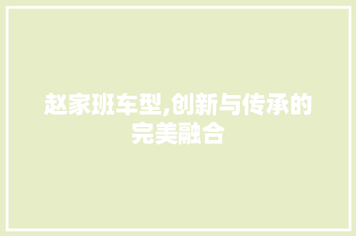 赵家班车型,创新与传承的完美融合