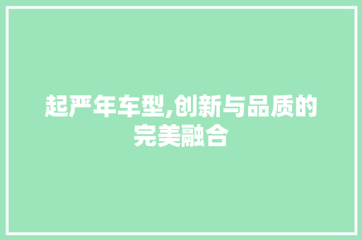 起严年车型,创新与品质的完美融合