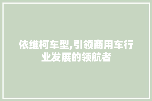 依维柯车型,引领商用车行业发展的领航者