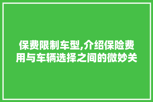 保费限制车型,介绍保险费用与车辆选择之间的微妙关系