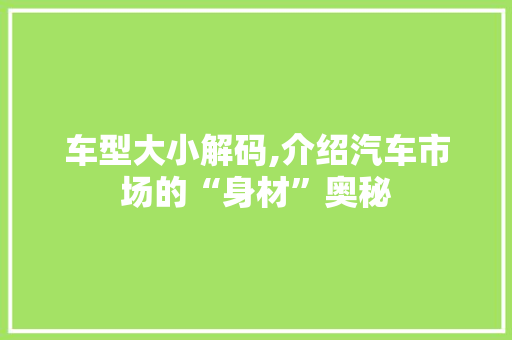 车型大小解码,介绍汽车市场的“身材”奥秘 蓄电池配件