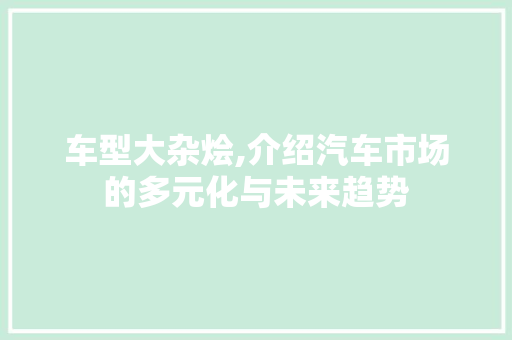 车型大杂烩,介绍汽车市场的多元化与未来趋势 新能源汽车