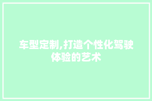 车型定制,打造个性化驾驶体验的艺术