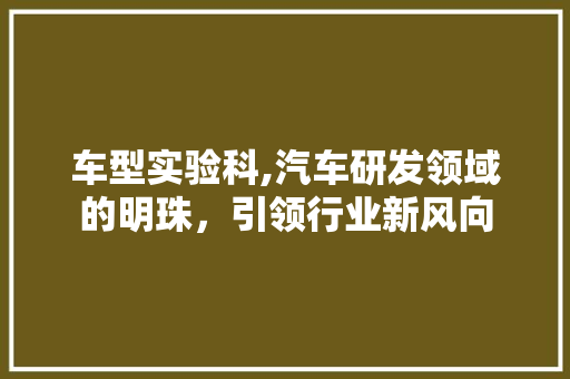 车型实验科,汽车研发领域的明珠，引领行业新风向