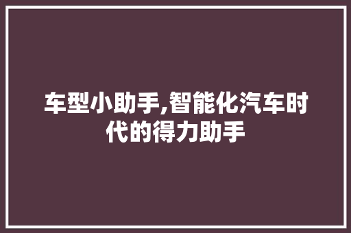 车型小助手,智能化汽车时代的得力助手